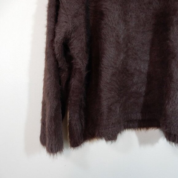 Free People Harrison Bunny Crew Fuzzy SWEATER Size L Mocha Brown Slouchy NEW - Picture 8 of 14